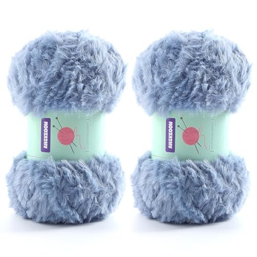 DAERBOF 2 Skeins Soft Chunky Fluffy Fuzzy Faux Fur Yarn for Crocheting Eyelash Furry Yarn for Knitting Blankets Scarves and Sweaters 35 Oz75 Yards Per RollBlue Grey - Image 1