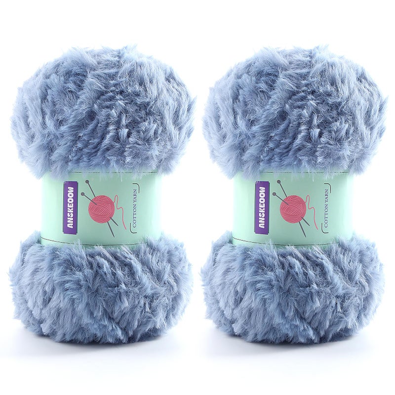 DAERBOF 2 Skeins Soft Chunky Fluffy Fuzzy Faux Fur Yarn for Crocheting Eyelash Furry Yarn for Knitting Blankets Scarves and Sweaters 35 Oz75 Yards Per RollBlue Grey - Image 3