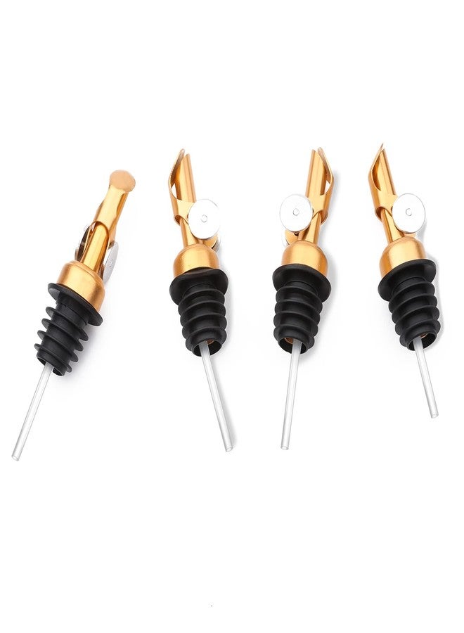 AIEX 4pcs Liquor Bottle Pourers, Stainless Steel Pourers Dispenser Spout Cover with Cap for Liquor Oil Balsamic Vinegar Bottles (Gold) - Image 1