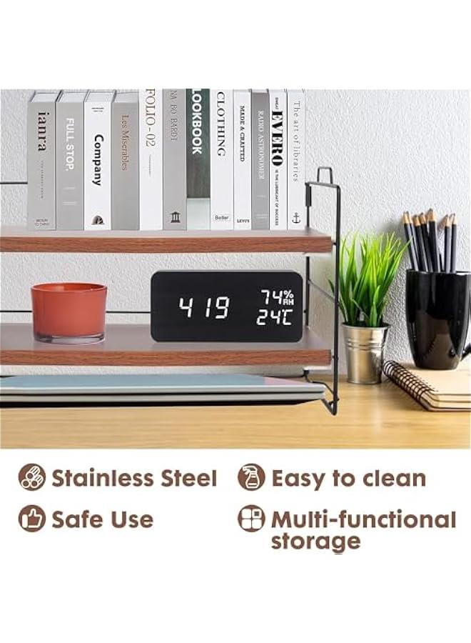 هوكور ارفف سطح المكتب رف منظم الخشبي من طبقتين عرض قابل للتعديل ديكور مكتبي لسطح الطاولة المدرسة تنظيم السكن ابيض وخشبي حديد - Image 4