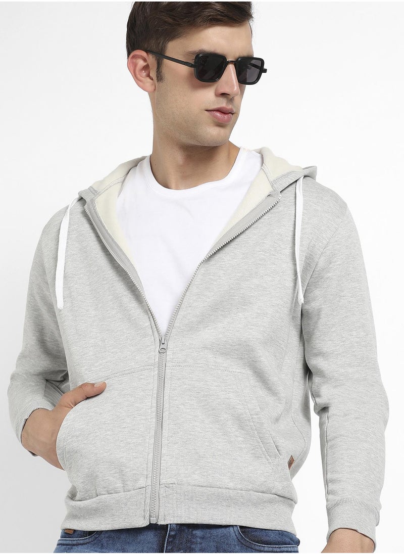 Campus Sutra - Men's Light Grey Zip-Front Hoodie With Contrast Drawstring - Image 1