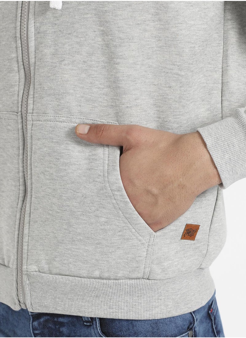 Campus Sutra - Men's Light Grey Zip-Front Hoodie With Contrast Drawstring - Image 1