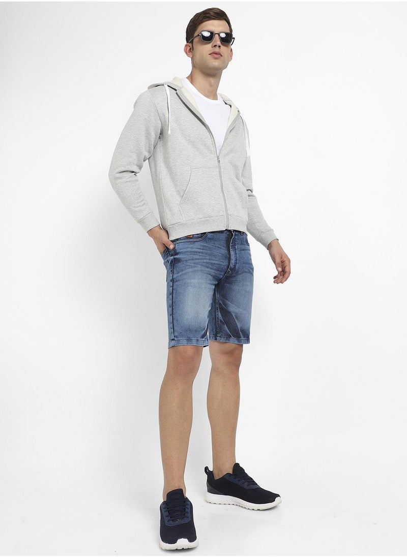 Campus Sutra - Men's Light Grey Zip-Front Hoodie With Contrast Drawstring - Image 1