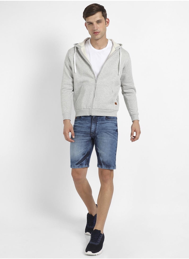 Campus Sutra - Men's Light Grey Zip-Front Hoodie With Contrast Drawstring - Image 1