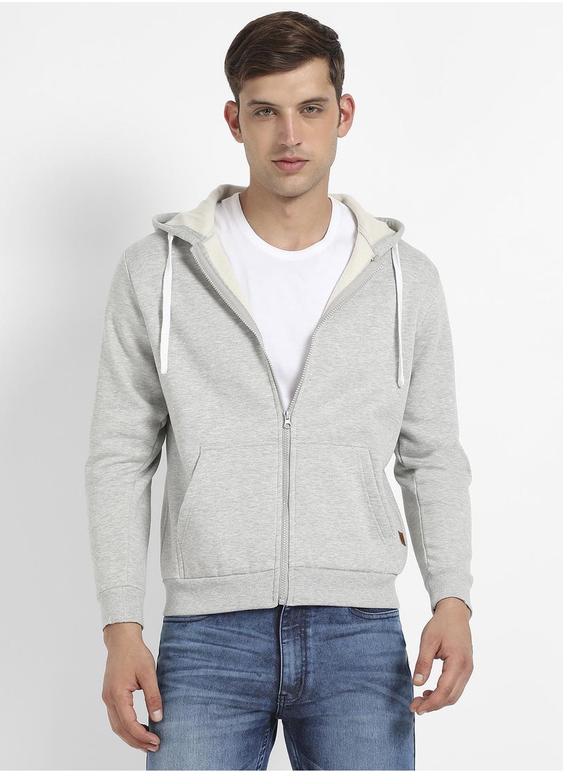 Campus Sutra - Men's Light Grey Zip-Front Hoodie With Contrast Drawstring - Image 1