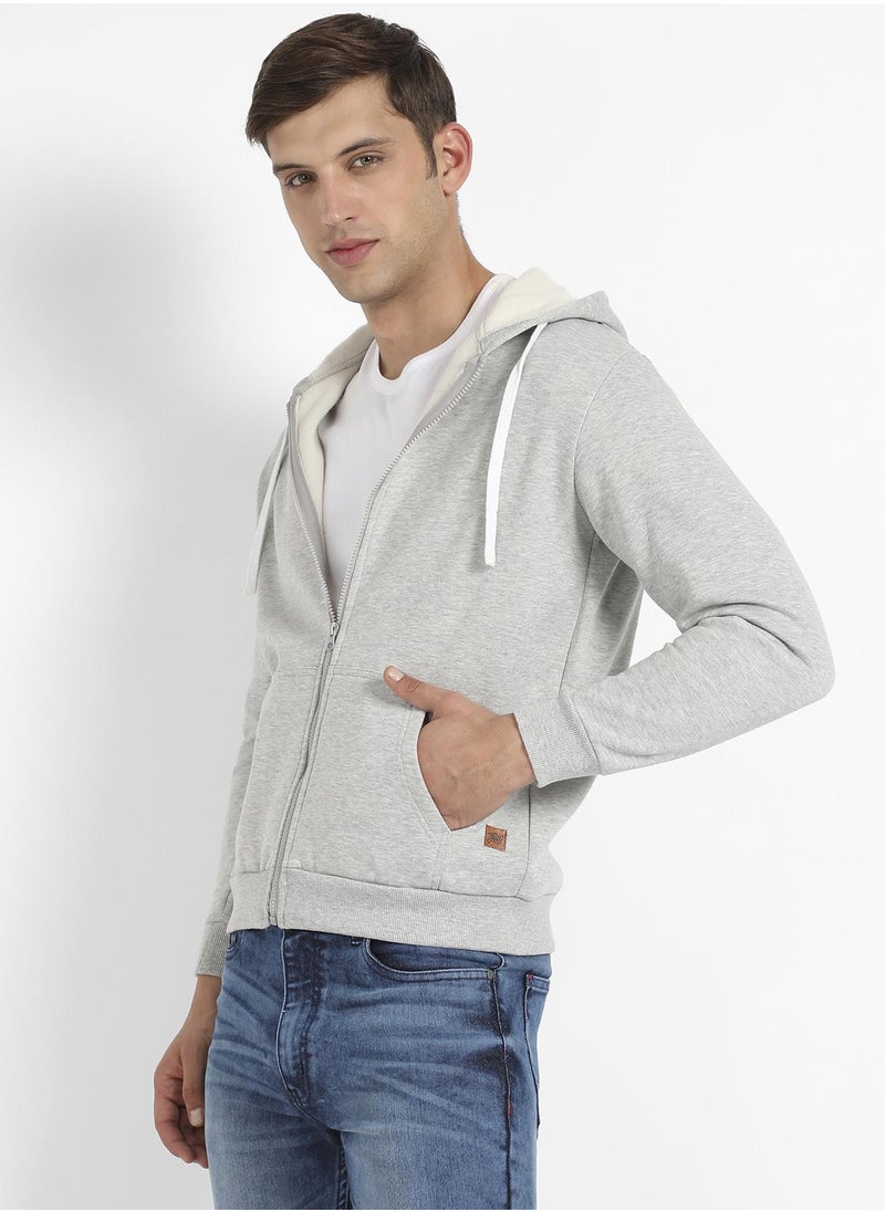 Campus Sutra - Men's Light Grey Zip-Front Hoodie With Contrast Drawstring - Image 1