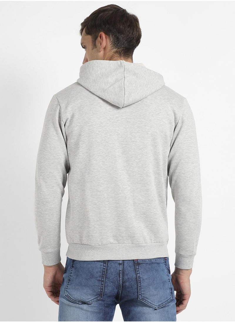 Campus Sutra - Men's Light Grey Zip-Front Hoodie With Contrast Drawstring - Image 1