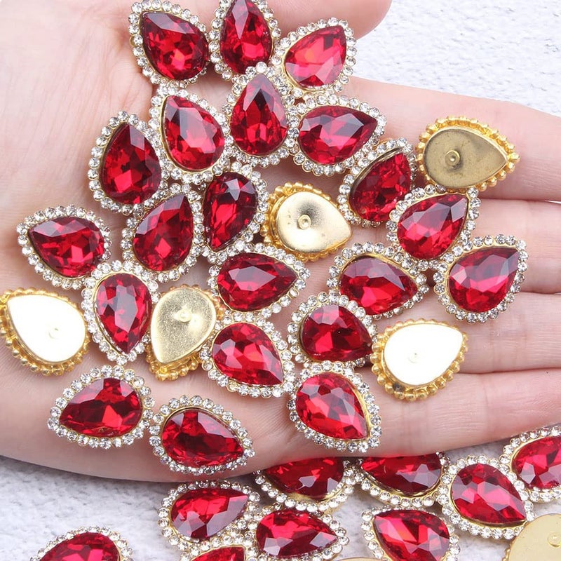 KDCQAH 30Pcs Sew On Rhinestone Tear Drop Crystal Glass Rhinestone Metal Flatback Embellishment Diy Crafts Gems For Costume Dress Wedding Crafting (05 Light Siam  10 * 14Mm) - Image 1