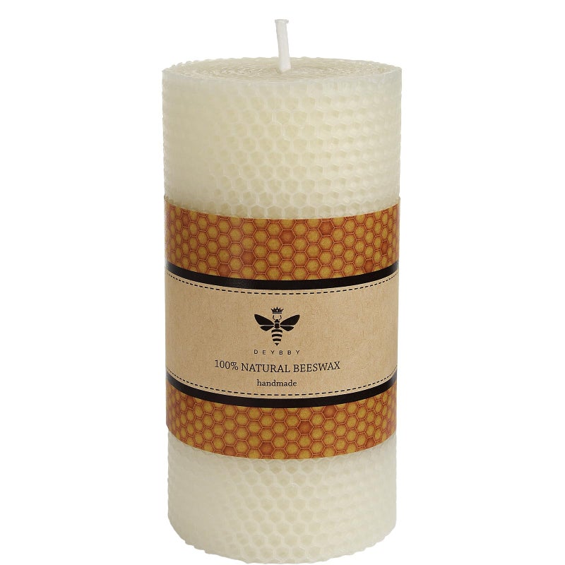 White Beeswax Pillar Candle  Handmade Pure Beeswax Rolled Candle for Gift  Home Decor 36 in
