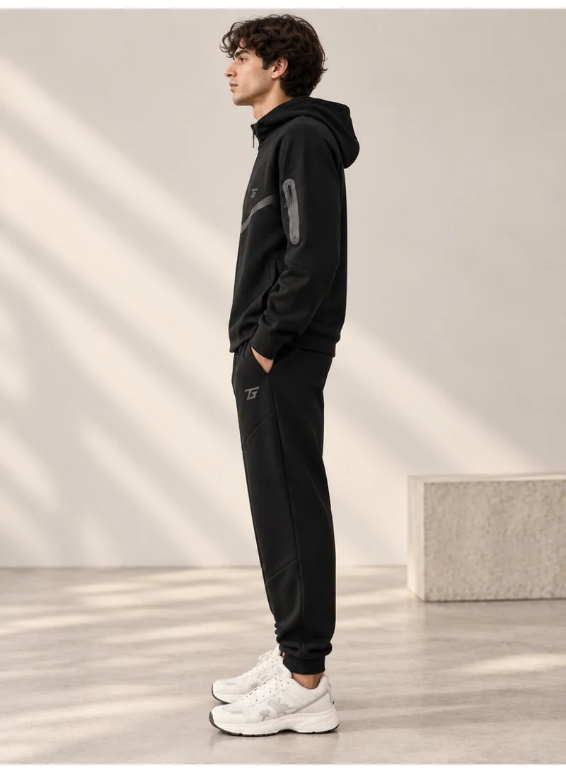 تي جي تي Men's Full-Zip Hoodie Jacket – Tech Fleece Sweatshirt with Contrast Piping