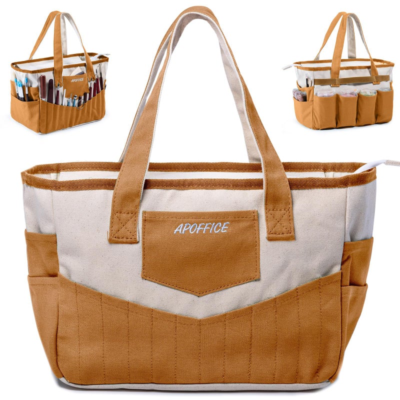 APOFFICE Pottery Tools Bag with Pockets for Clay Sculpting Tools Ceramic Tools Art Supply Organizer for Polymer Clay Tools Craft Tote Yarn Crochet Storage Washable Canvas Artist Bag Gift - Image 2
