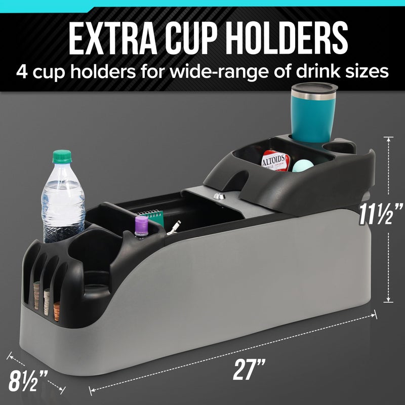 Moblorg Center Console for Minivans, SUVs, Middle Van Console, Extra Cup Holders, Large Storage, Made in USA (Gray) - Image 3