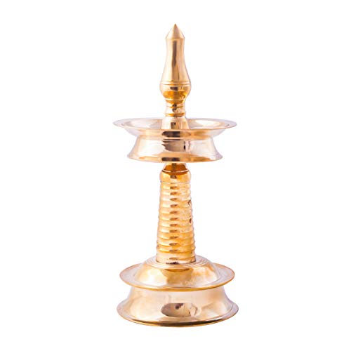 Rolimoli Pure Brass Original Traditional South Fancy Kerela Samay Diya Oil Diwali Puja Lamp, Nilavilakku Golden Nilavilakku Height (8.5 Inch) - Image 2