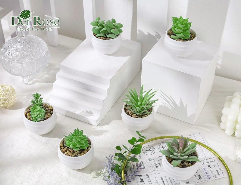Der Rose Set of 6 Succulents Plants Artificial in Pots Small Fake Plants for Bedroom Aesthetic Living Room Shelf Bathroom Decor Office Desk Accessories - Image 4