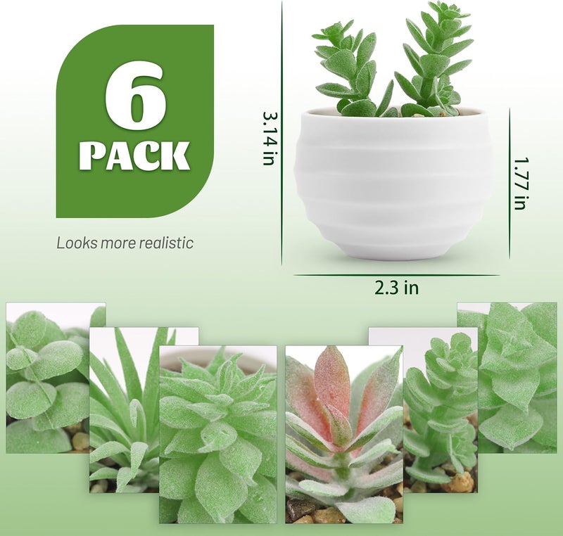 Der Rose Set of 6 Succulents Plants Artificial in Pots Small Fake Plants for Bedroom Aesthetic Living Room Shelf Bathroom Decor Office Desk Accessories - Image 2
