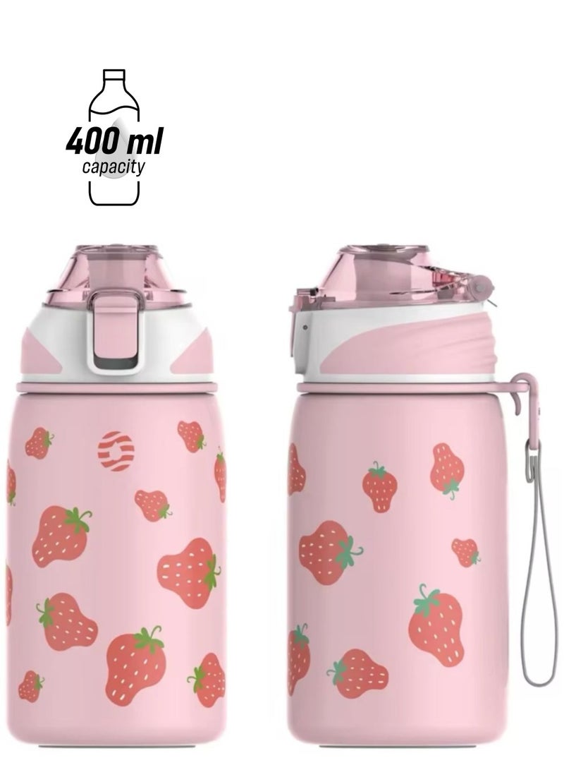 FjBottle زجاجة مياه للأطفال من FJbottle بسعة 400 مل - ترمس مفرغ من الهواء - مع قشة صحية وخالية من مادة BPA