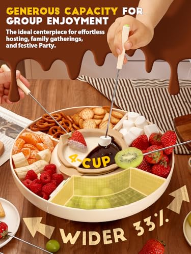 LUSHYUM Chocolate Fondue Pot Set Electric Melting Machine 4Cup Capacity 4 Trays 5 Forks 1 Spatula Cheese Warmer Ideal Gift for Couple Family Date Night Idea House Warming Holidays Essentials - Image 3