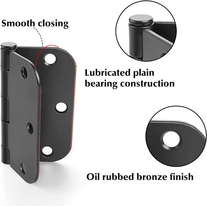 Haidms 48 Pack Oil Rubbed Bronze Door Hinges 3.5 Inch Brushed Bronze Interior Door Hinges with 5/8" Radius Corner Removable Pin - Image 2