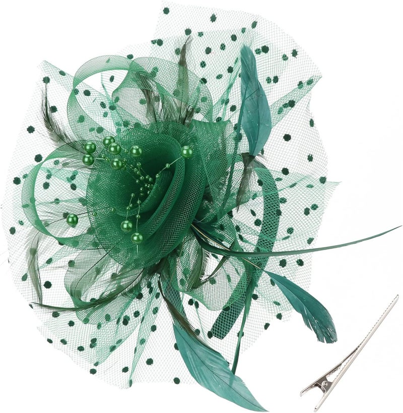DRESHOW Fascinators Hat Flower Mesh Ribbons Feathers on a Headband and a Clip Tea Party Headwear for Girls and Women - Image 1