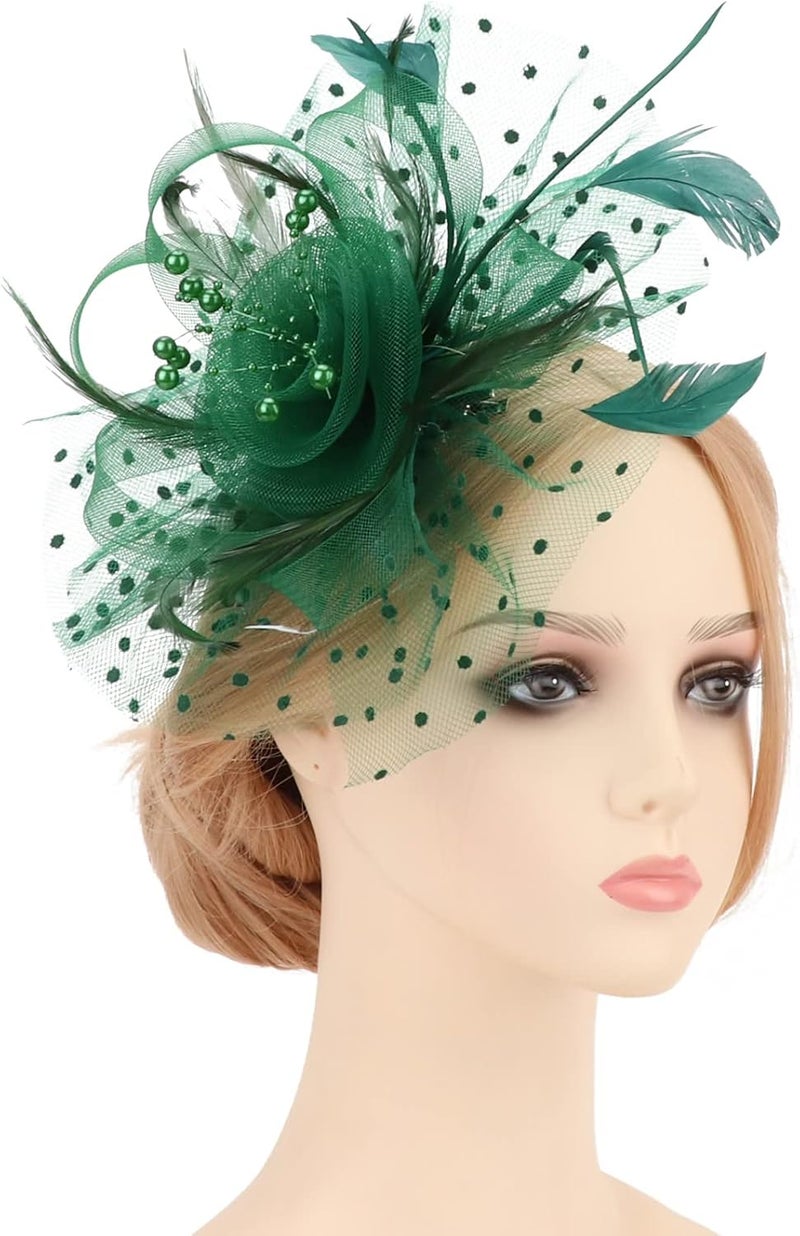 DRESHOW Fascinators Hat Flower Mesh Ribbons Feathers on a Headband and a Clip Tea Party Headwear for Girls and Women - Image 2