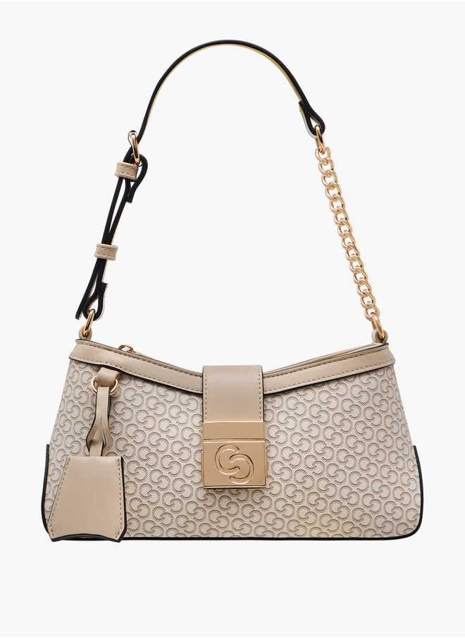 Celeste Women's Monogram Print Shoulder Bag with Flap Closure