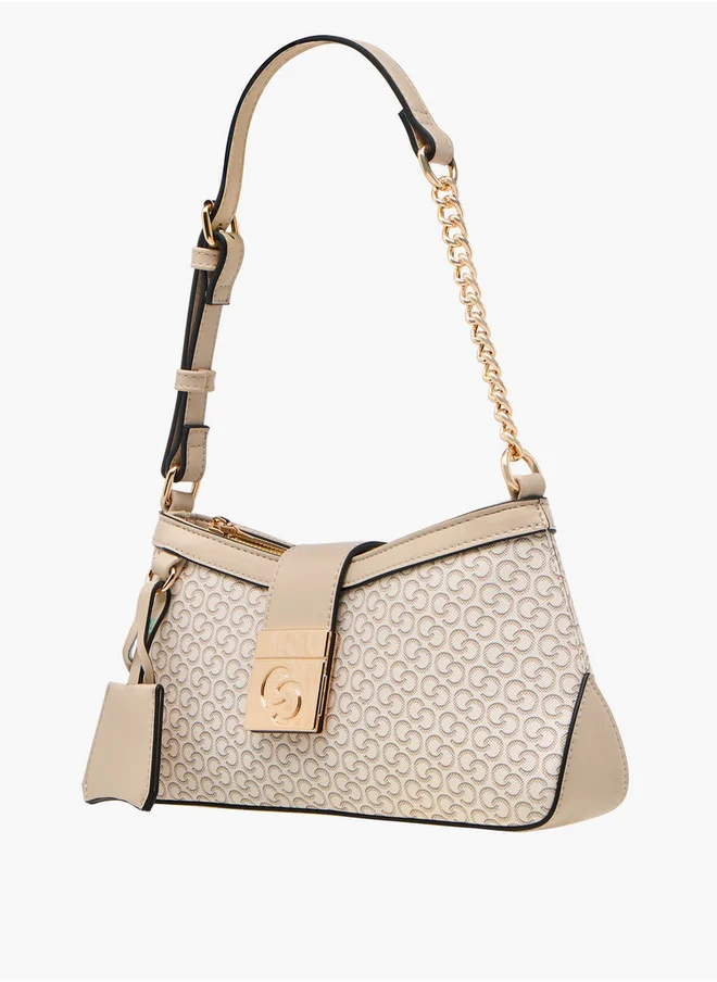 Celeste Women's Monogram Print Shoulder Bag with Flap Closure