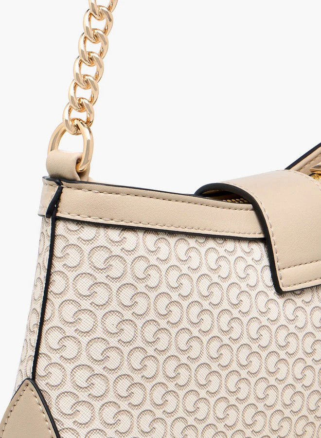 Celeste Women's Monogram Print Shoulder Bag with Flap Closure