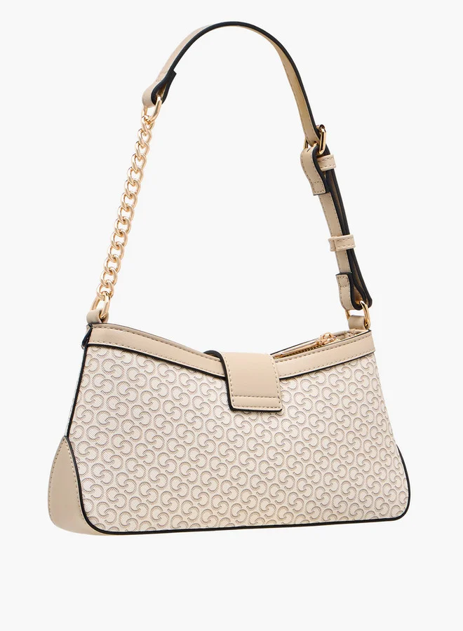 Celeste Women's Monogram Print Shoulder Bag with Flap Closure