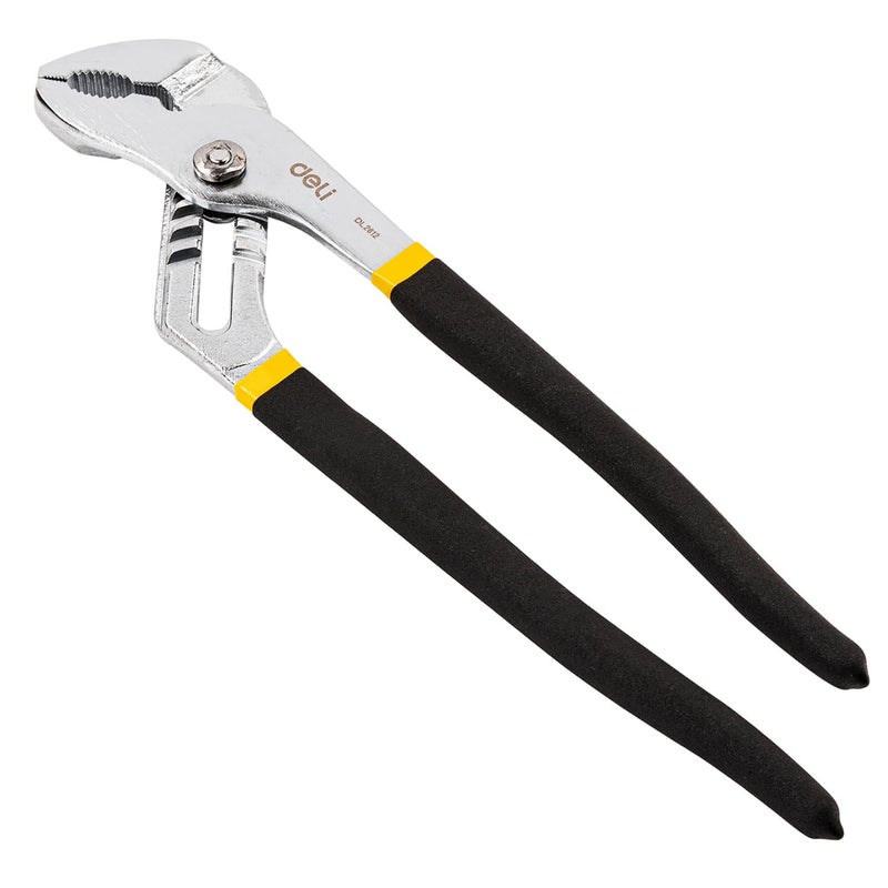 Deli DL2612 12" Water Pump Plier with 7 Position Adjustment & High Torque Grip Carbon Steel Heat Treated Head for Plumbing Home and Mechanical Purpose (Pack of 1, Yellow) - Image 1