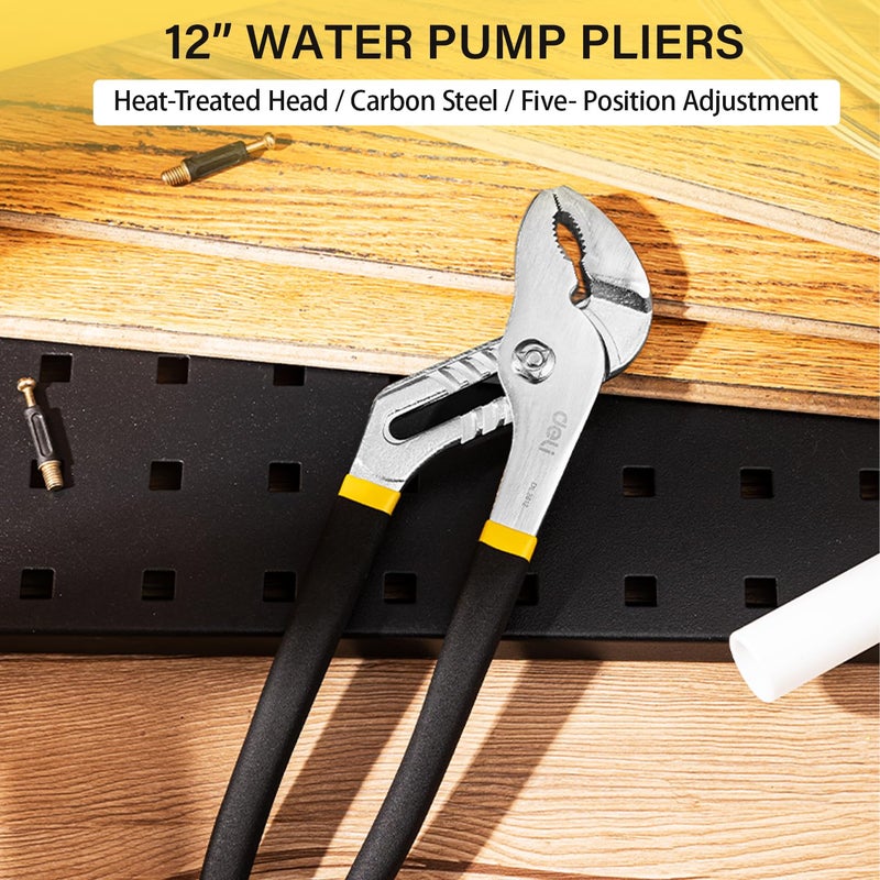 Deli DL2612 12" Water Pump Plier with 7 Position Adjustment & High Torque Grip Carbon Steel Heat Treated Head for Plumbing Home and Mechanical Purpose (Pack of 1, Yellow) - Image 3