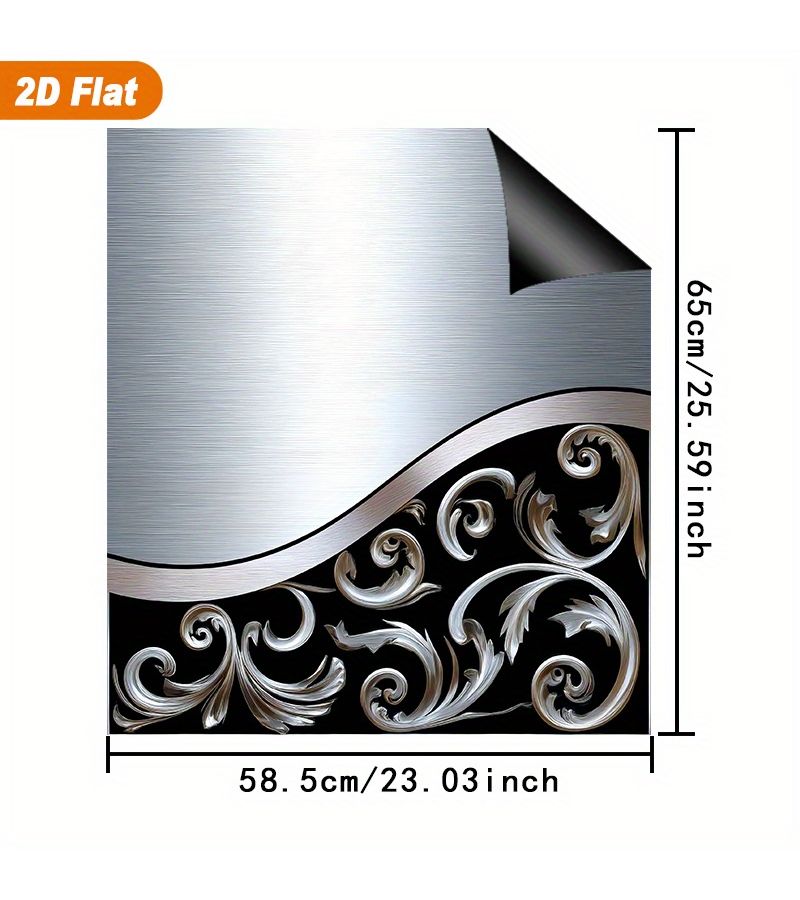 1pc 2d Elegant Silvery Scroll On Black Background Magnetic Dishwasher Door Cover Sticker Heat Resistant Easy To Clean Reusable Suitable For Dishwasher Refrigerator Dryer Washing Machine Decoration 23 03x25 59inch - Image 3