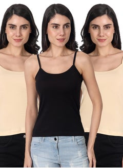 Aimly Aimly Women's Cotton Regular Fit Camisole Slip Beige,Black Pack of 3  - Image 1