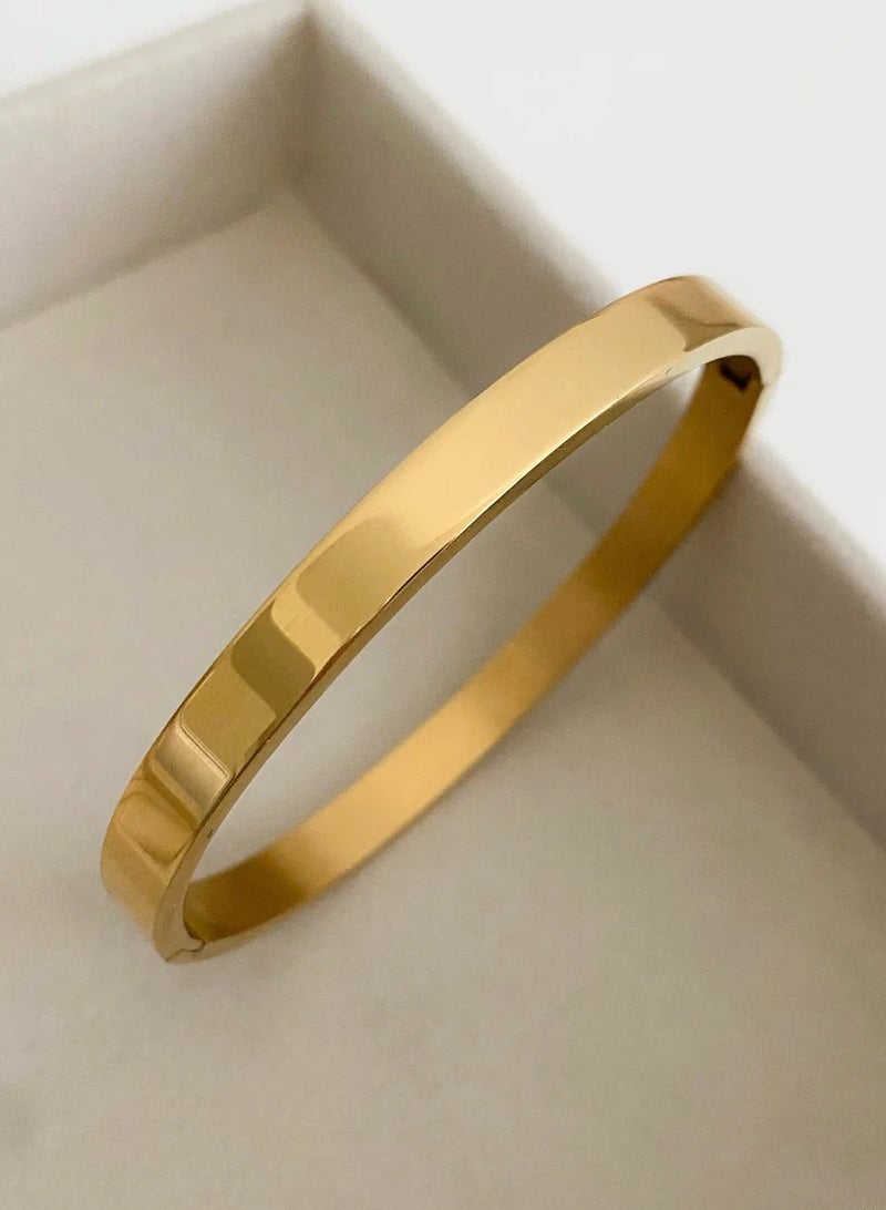 Rwnq "Stainless Steel Gold Classic Elegant Bracelet for Women - Simple and Modern Design - Women's Accessories - Stainless Steel Women's Accessories - Jewelry - Accessories - SHEIN Style - Bangle."  - Image 1