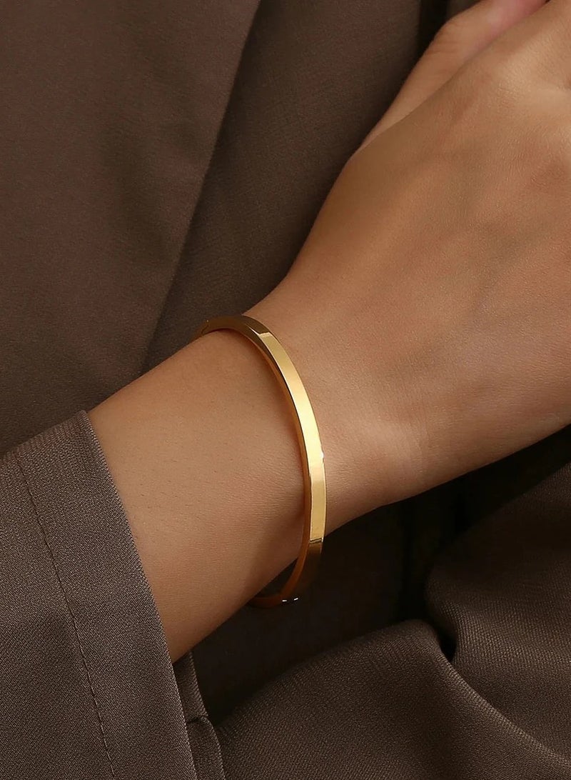 Rwnq "Stainless Steel Gold Classic Elegant Bracelet for Women - Simple and Modern Design - Women's Accessories - Stainless Steel Women's Accessories - Jewelry - Accessories - SHEIN Style - Bangle."  - Image 2