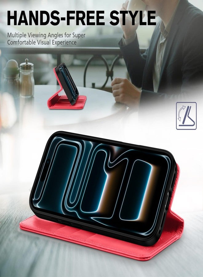 TUCCH Case Wallet for iPhone 17 Pro (6.3") 2025, RFID Blocking, 3 Card Holders, Kickstand, PU Leather, Protective Flip Folio Cover, TPU Shockproof Interior Shell, Bright Red - Image 5