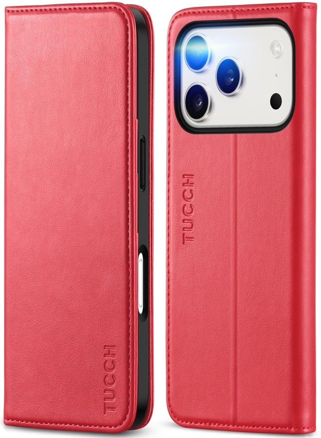 TUCCH Case Wallet for iPhone 17 Pro (6.3") 2025, RFID Blocking, 3 Card Holders, Kickstand, PU Leather, Protective Flip Folio Cover, TPU Shockproof Interior Shell, Bright Red - Image 1