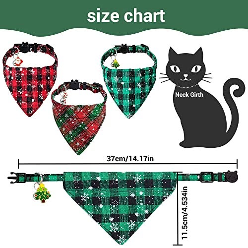 YUJUN 3Pack Christmas Cat Bandana Collars Breakaways with Bell Christmas Adjustable Plaid Snowflake Collar Buckle Safety for Puppy Kittens - Image 3