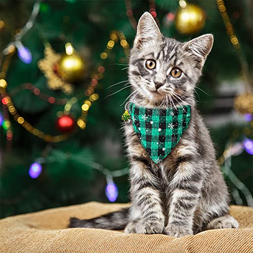 YUJUN 3Pack Christmas Cat Bandana Collars Breakaways with Bell Christmas Adjustable Plaid Snowflake Collar Buckle Safety for Puppy Kittens - Image 5