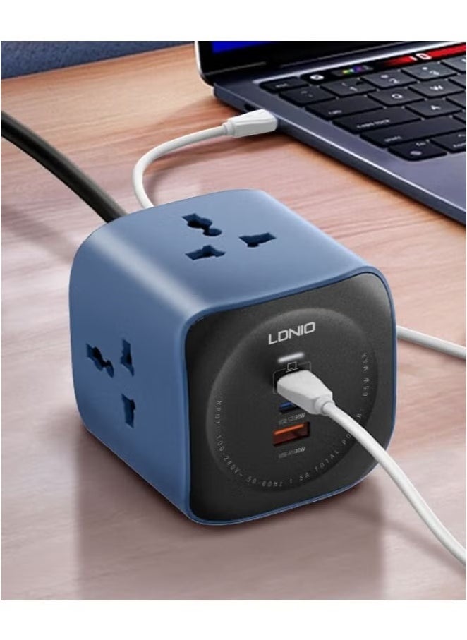 لدنيو - شاحن USB-C بقوة 65 وات، مقبس تمديد 6 في 1 مع 3 منافذ تيار متردد عالمية و3 منافذ USB، شحن سريع PD3.0 QC3.0، سلك بطول 2 متر، للمنزل والمكتب - Image 1