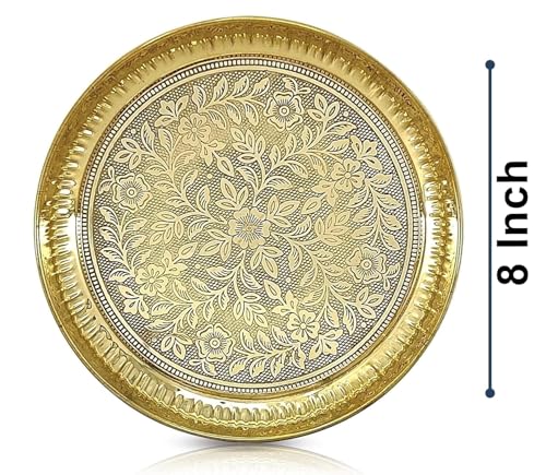 BENGALEN Brass Pooja Thali 8 Inch Traditional Handcrafted Puja Plate for Temple Worship Decorative Plate for Home Office Wedding Return Gift items - Image 2