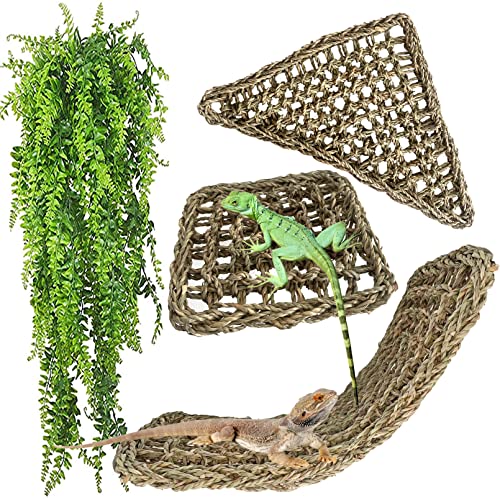 MUYG Reptile HammockLarge Lizard LoungerBearded Dragon Tank Accessories Natural Seagrass Hammocks Hanging Flexible Climbing Vines Decoration for Gecko Snakes Chameleon4 PCS - Image 2