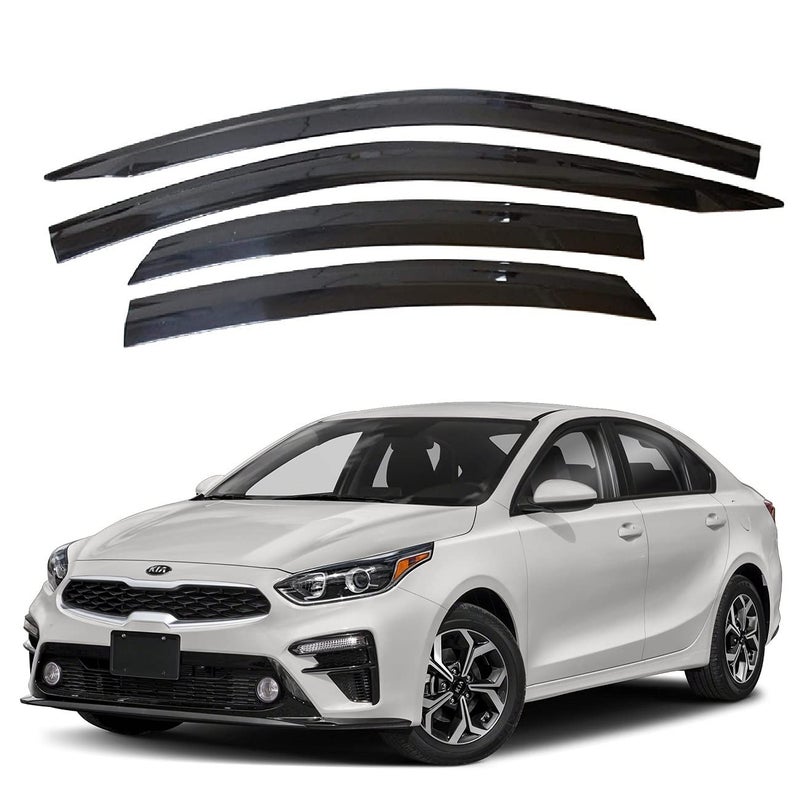 AUTO CLOVER AUTOCLOVER Tape-On Rain Guards Window Visors 4 Pcs Set for Kia Forte 2019 2020 2021 2022 2023 2024 2025 / Window Deflectors, Out-Channel Vent Shades (Smoked) - Image 1