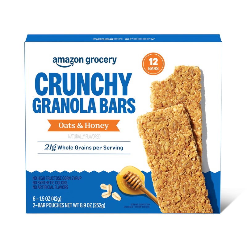 Amazon Grocery, Crunchy Granola Bars Oats & Honey, 8.9 Oz, 12 Ct (Previously Amazon Fresh, Packaging May Vary) - Image 1