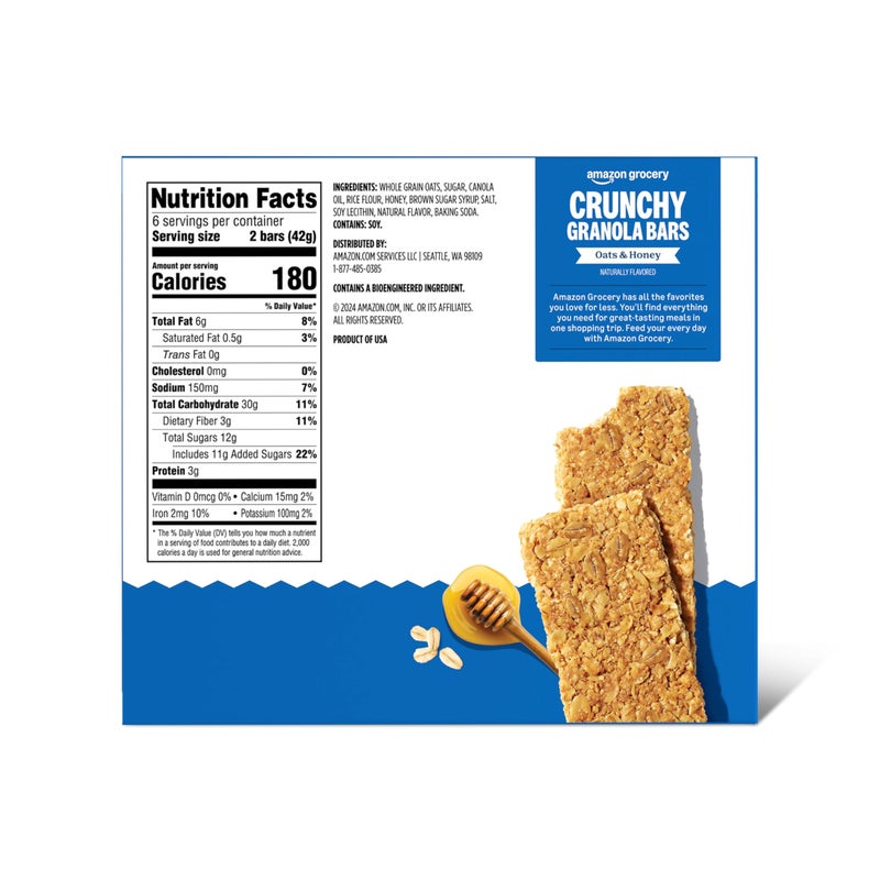 Amazon Grocery, Crunchy Granola Bars Oats & Honey, 8.9 Oz, 12 Ct (Previously Amazon Fresh, Packaging May Vary) - Image 3