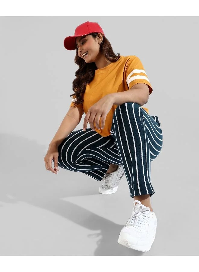 انستافاب بلس بنطلون رياضي نسائي مخطط أنيق للمناسبات النشطة والمسائية