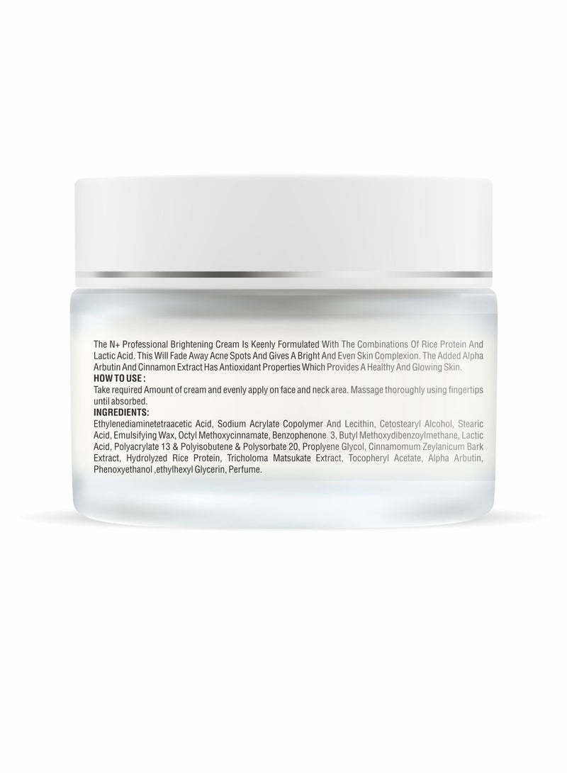 N Plus Professional Brightening Cream, Acne Spot Removal Cream – Brightening Formula with Alpha Arbutin & Cinnamon Extract, Fades Acne Spots, Evens Skin Tone & Enhances Glow, 50ml - Image 2