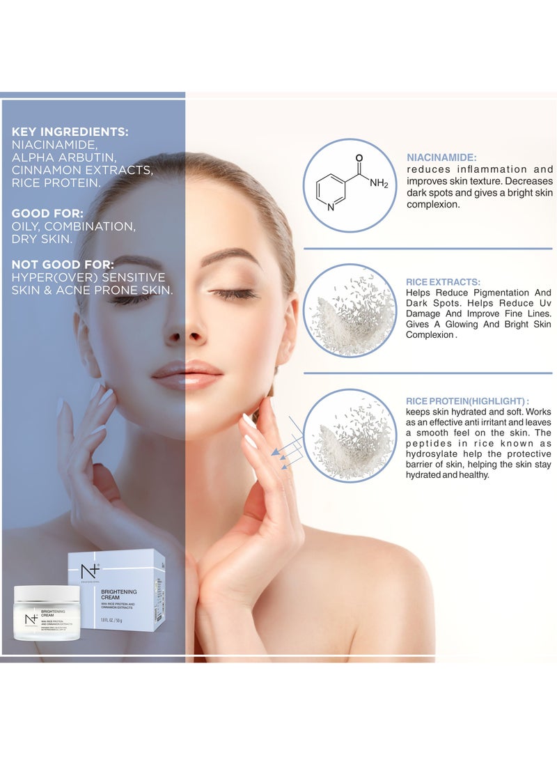 N Plus Professional Brightening Cream, Acne Spot Removal Cream – Brightening Formula with Alpha Arbutin & Cinnamon Extract, Fades Acne Spots, Evens Skin Tone & Enhances Glow, 50ml - Image 3