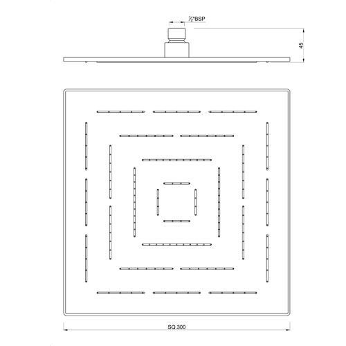 SBD 8 inch Stainless Steel Square Maze Shower Head Steel Grade 304Series SUPER HEAVY - Image 3