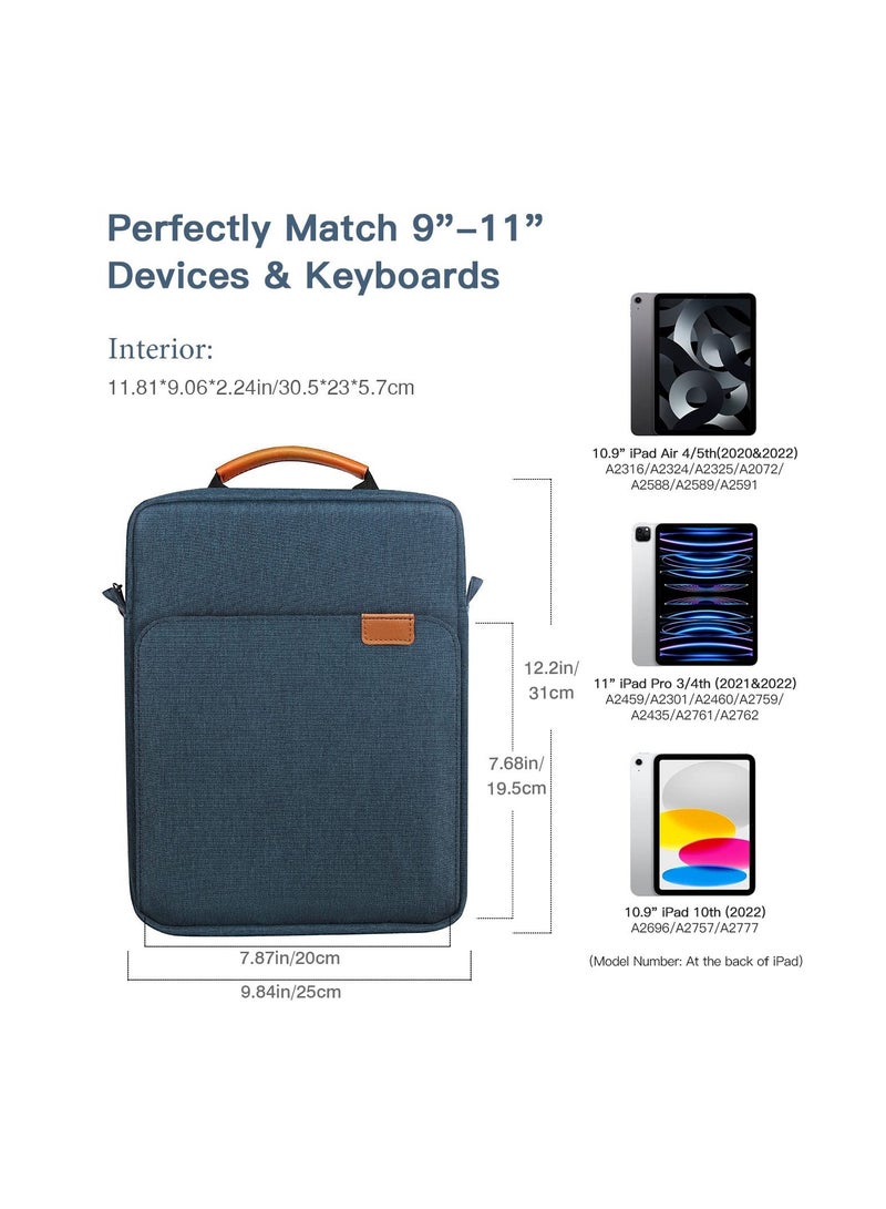 9 To 11 Inch Tablet Sleeve Bag Fits for iPad air 5 10.Inches 2022 iPad Pro 11 M2 2022 to 2018 iPad 10th 10.9 Air 4 10.9 Tab S8 2022 Handle Carrying Case with Shoulder Strap Dark Blue - Image 4