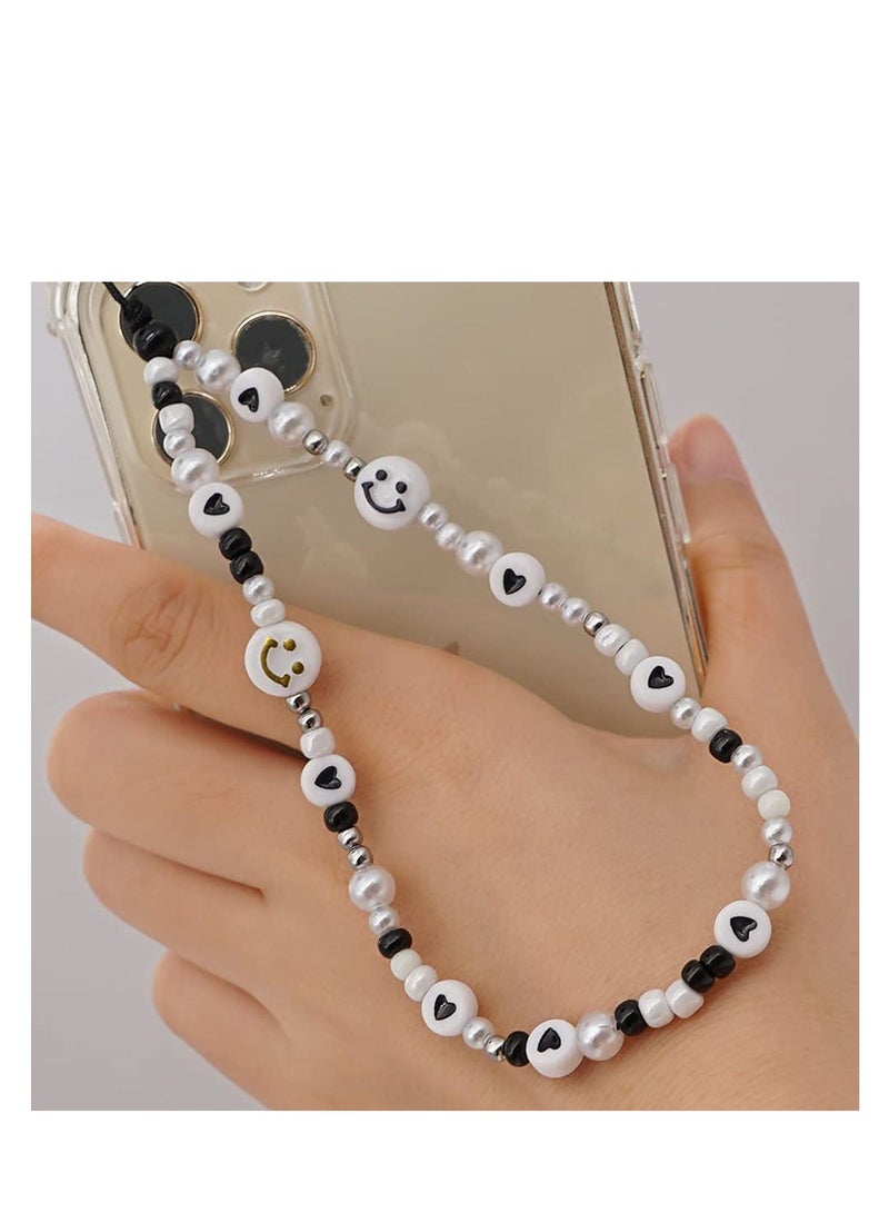 SYOSI Beaded Mobile Phone Lanyard Wrist Strap Kawaii Smiley Face Star Beaded Rainbow Acrylic Polymer Clay Pearl Phone Charm Phone Wrist Chain String Hanging Cord for Women Girl - Image 1